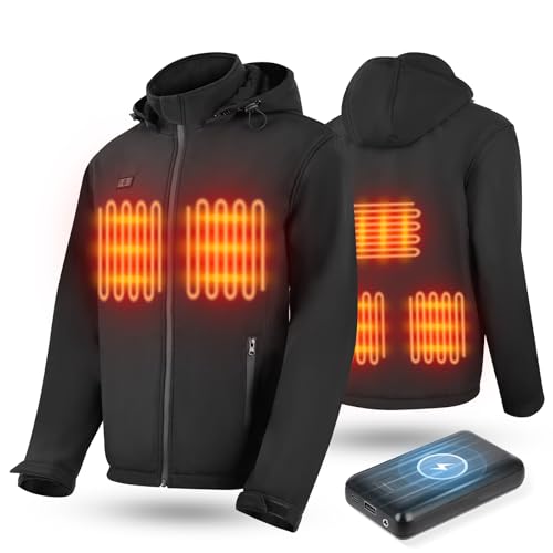 Heated Jacket for Men and Women, 3-Temp Dual Control, 5 Heat-Zone, Wind/Waterproof, for Skiing Hiking