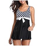 DOGZI Weiblich Schwimmkleid Splicing Hahnentritt Print Einteiliger Badeanzug Badebekleidung BadeanzüGe Mit HochdrüCken Hoher Taille Weiblich Bauchweg GroßE GrößE Bademode Badekleid