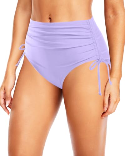 Image of Holipick Women's High Waisted Bikini Bottom | Tummy Control Ruched, Full Bum Coverage, Full Lining, Adjustable Drawstring Tie Side, Swimming, Beach