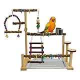 kathson Parrot Play Stand Parakeet Playground Bird Jungle Gym Wood Conure Playstand Hanging Chewing Toys with Swings and Feeder Cups Bird Cage Accessories for Cockatiel Lovebirds Budgie
