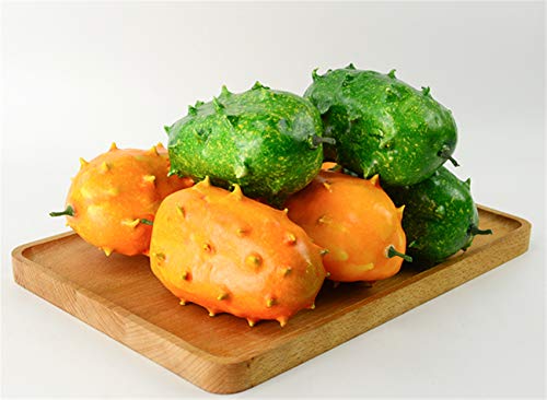Zzooi 2PCS Artificial High Simulation Cucumis Metuliferus Artificial Kiwano Horned Melon Yellow and Green