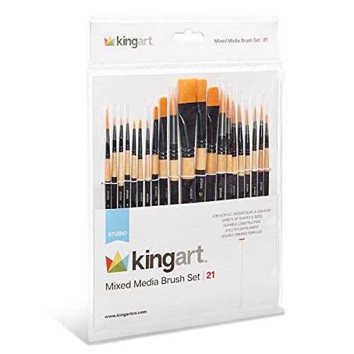Kingart 200-21 All Media Brush Set, Set Of 21 Synthetic Hair Flat & Round Brushes thumb #4