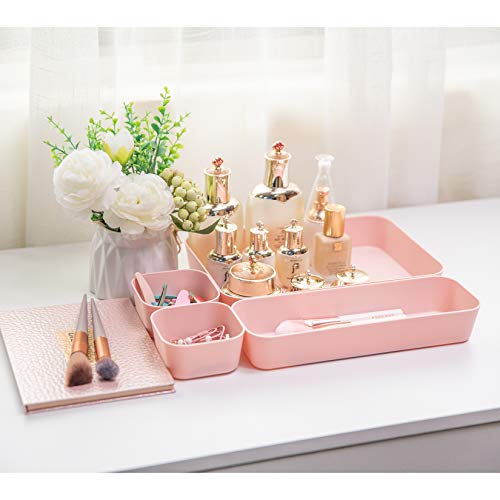 Backerysupply Set Of 12 Pink Color Plastic Desk Drawer Organizers For Makeup Bathroom Office Kitchen Vanity Drawer Storage Box Container #TOP5