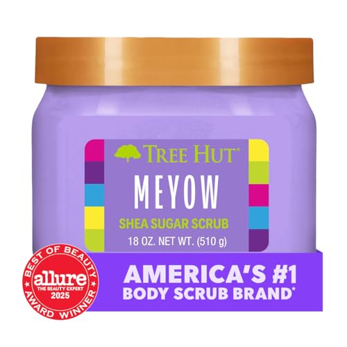 Image of Tree Hut Meyow Shea Sugar Scrub, Exfoliating, Hydrating & Moisturizing Body Scrub with Shea Butter & Nourishing Essential Oils, Smooth & Soften Skin, Limited Edition Scent, 18 oz