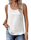 Zeagoo Silk Satin Tank Tops for Women Scoop Neck Sleeveless Camisole Tops 2025 Summer Basic Blouses White