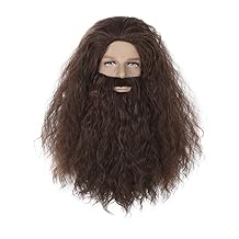 Qacf Long Curly Mens Wizard Mustache Wig Halloween Costume Cosplay Viking Fake Beard Wig