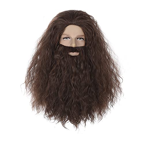 QACCF Qacf Long Curly Mens Wizard Mustache Wig Halloween Costume Cosplay Viking Fake Beard Wig