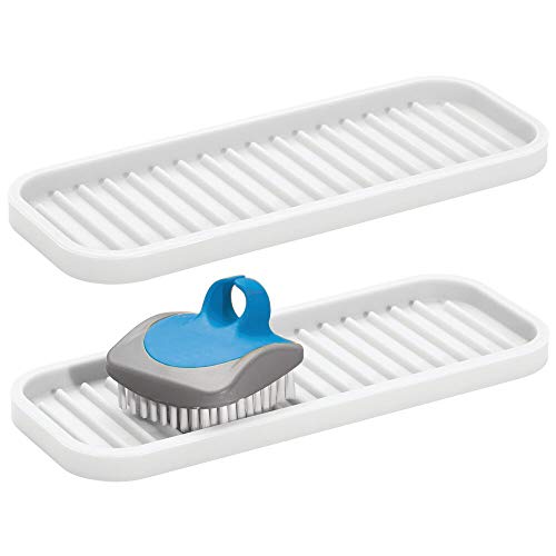 mDesign Silicone Kitchen Sink Storage Organizer Holder Tray for Sponges, Soaps, Scrubbers