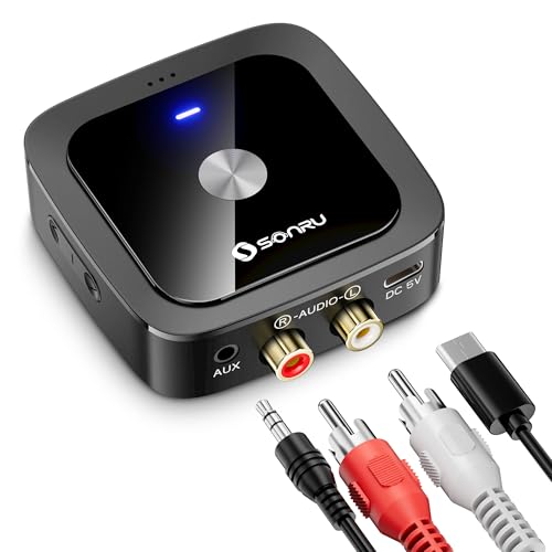 SONRU Bluetooth 6.0 Receiver, Bluetooth Adapter for Old Receiver, Low Latency, 24-Hour Battery Life with AUX 3.5mm/RCA, HiFi Wireless Audio Adapter for Speakers/Home Music Streaming Stereo System