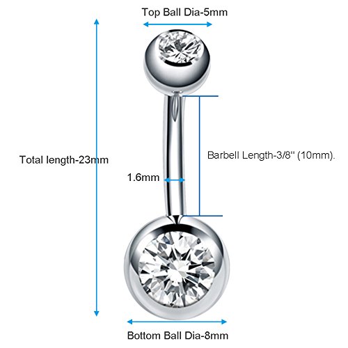 image for Coolrunner 14G Belly Button Ring Body Jewelry Piercing 10 Pack, Stainl