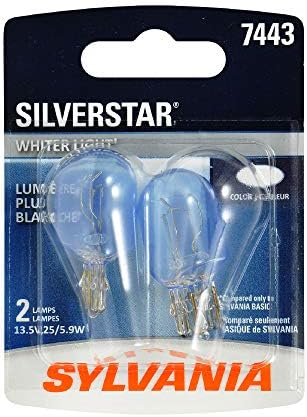 SYLVANIA - 7443 SilverStar Mini Bulb - Brighter and Whiter Light, Ideal for Daytime Running Lights (DRL) and Back-Up/Reverse Lights (Contains 2 Bulbs)