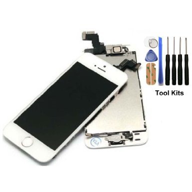 cellphoneage For iPhone 5S New LCD Screen Replacement with Home Button and Camara White Full Set Glass Digitizer Display Assembly Replacement With Free Tool Kits (White.)