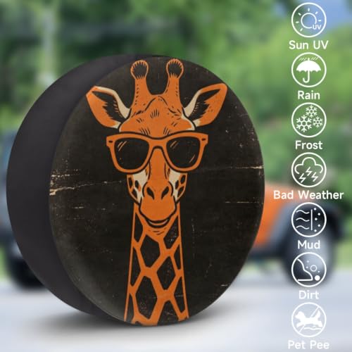 Image of Spare Tire Covers for Trailers, RV Spare Tire Cover, Funny Sunglasses Giraffe Weatherproof Campers Tire Covers Protectors, Camping Trailer Accessories Universal Fit for Trucks Vehicle, 15 in