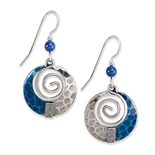 Silver Forest Navy and Antique Silvertone Circle Dangle Earrings