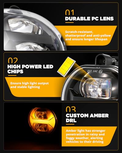 Image of Auxbeam Upgraded LED Fog Lights With Amber DRL for Dodge Ram 1500 2002-2008 Ram 2500 /3500 2003-2009 Durango Truck 2004-2006, 600% Brighter 7000LM Fog Lamps Dot Approved, IP67 Waterproof, Pair, Black