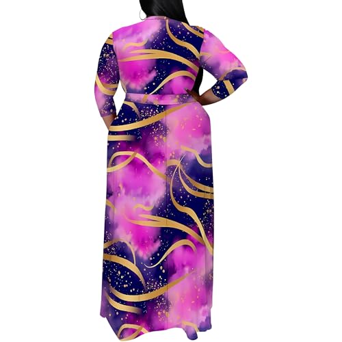 Image of SUZONANA Plus Size Maxi Dresses for Curvy Women African Church Formal Sundress Long Wrap Dressy Outfits with Belt Wedding Guest
