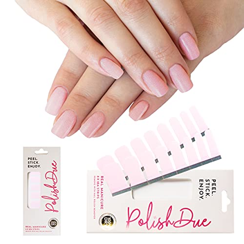 Polish Due nails | Stretchable Real Nail Polish Strips| Gloss Solid Color, Ombre , French, Pattern, Glitter Finish 16Pcs | Incudes Nail Wipe, Nail File, Instructional Brochure (Love Me Tender)