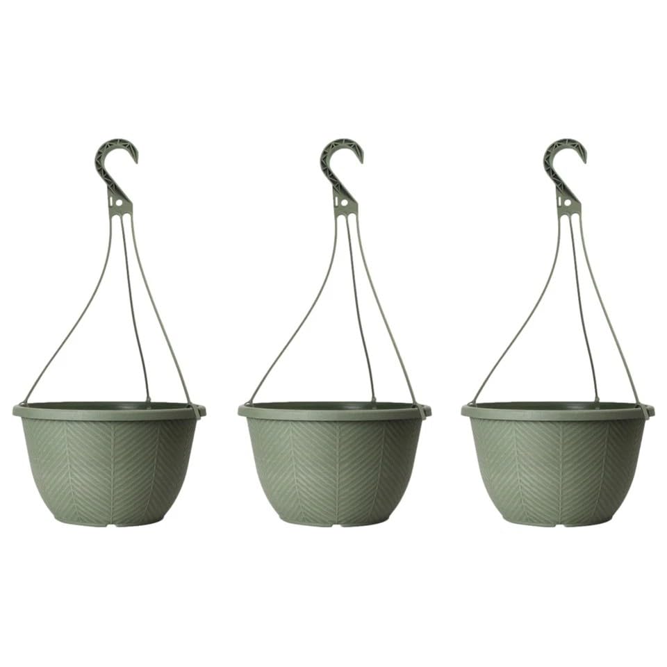 Fyne-Finds Round Plastic Green Hanging Basket 30cm,12inch Plant Pot 8L Home Garden Hook Planter Weatherproof, Drainage Hole, UV-Resistant, Frost Proof (3)