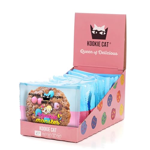 Kookie Cat Lil Kookie Monster - Individually Wrapped Vegan Cookies Gluten Free Soy Free Bio and Organic Cashew & Oats - 12 x 50g Multipack