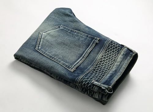 Jeans Pants Trouser Denim Retro Trendy Street Stretch Slim Fit Washed Blue Folded Small Straight Leg for Men4