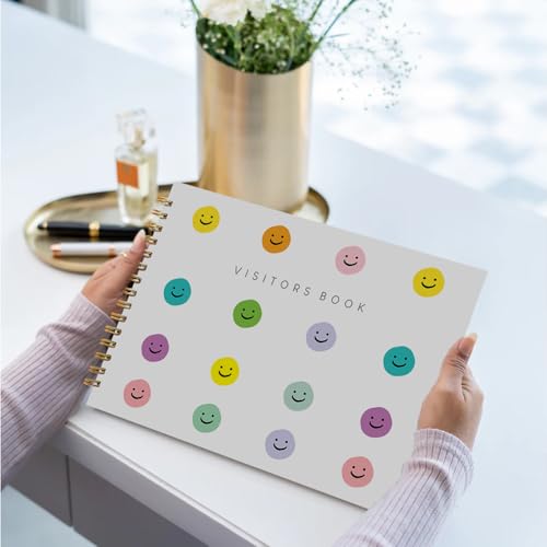 Image of Visitor Book - 8 x 12 Inches | Smiley Pattern Wire Bound Guest Register for Hotels, Offices, Exhibitions, Boutiques & Business Use | Medium Size Visitor Log Book for Reception & Front Desk