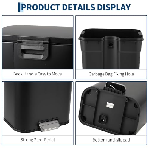 GAOMON Step-on Rectangular Trash Can, 8 Gal/30l Stainless Steel Waste Bin, Soft-Close Lid, Narrow Step-on Garbage Bin - with Removable Plastic Inner Buckets by GAOMON - Image 5