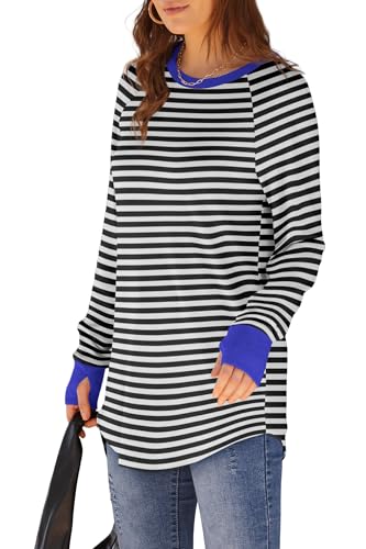 Image of XIEERDUO Womens Tunic Tops to Wear with Leggings Long Sleeve Thumb Hole Shirts Crew Neck Curved Hem