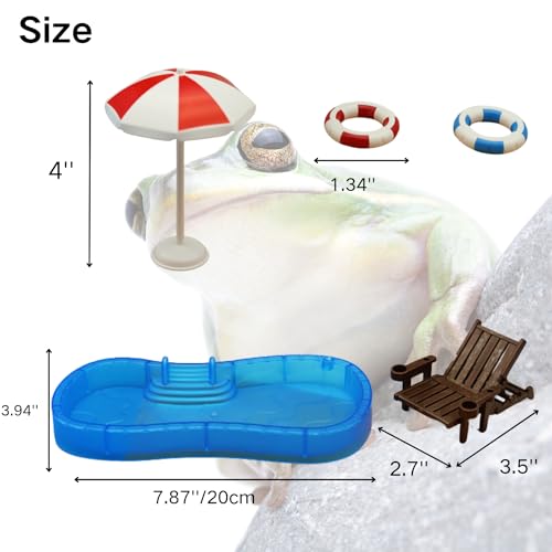Image of Tree Frog Tank Accessories - Novelty Pool Theme Set Turtle Habitat Decoration Reptile Water Food Bowl for Amphibian Aquatic Frog Toad Lizard Leopard Gecko Hermit Crabs Snake Spider Scorpion (Pool Set)
