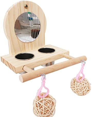 Joyeee Bird Mirror for Cage, 2 Pcs Stainless Steel Bird Feeding & Watering Supplies, Bird Perch and Bird Training Toys Small Rattan Balls for Budgies, Parakeets, Lovebirds and Finch Canaries Cage - 5