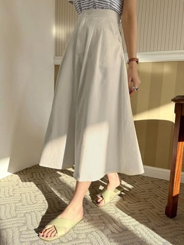 Women's 2025 Summer Casual Long Skirts Solid Color Button Front Midi Skirt4