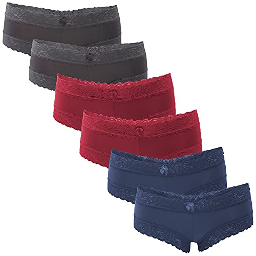 Fabio Farini Shorty Boxer de en Pack de 6. avec détails de Dentelle séduisants,Rouge Bleu Gris,42-44 (taille fabricant 40-42) Cover