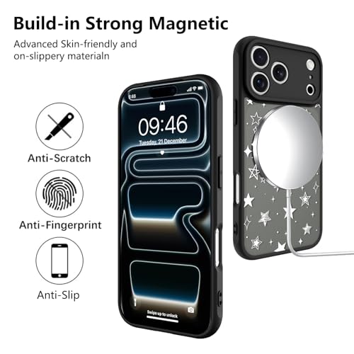 Image of KANGHAR Case for iPhone 17 Pro Max Stars Pattern | [Compatible with Magsafe] Cute Protective Magnetic Case for Girls Women Men White