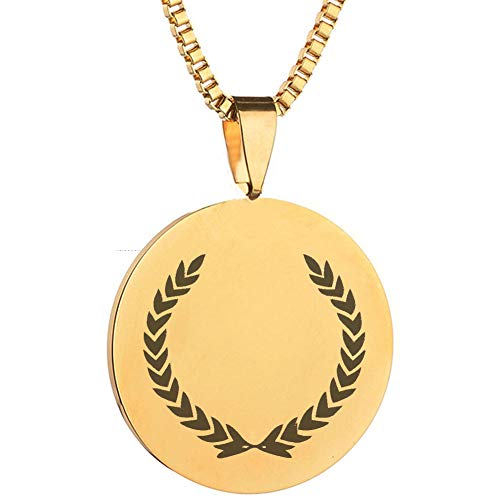 Laser Engraved Laurel Wreath Peace Triumph Learning Symbol Stainless Steel Pendant Necklace Well Polished