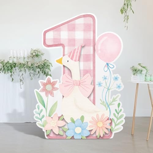 Image of Croblissful One Silly Goose Party Decorations 1st Birthday Backdrop Duck Animal Background Prop for Birthday Baby Shower Party Supplies(Light Pink,One Goose)