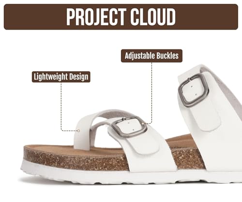 Image of Project Cloud 100% Genuine Leather Womens Sandals -Lightweight Womens Slides Memory Foam Insole & Cork Footbed Sandals Women - Non-Slip Beach Essentials Summer Sandals for Women 2026 (Lian)