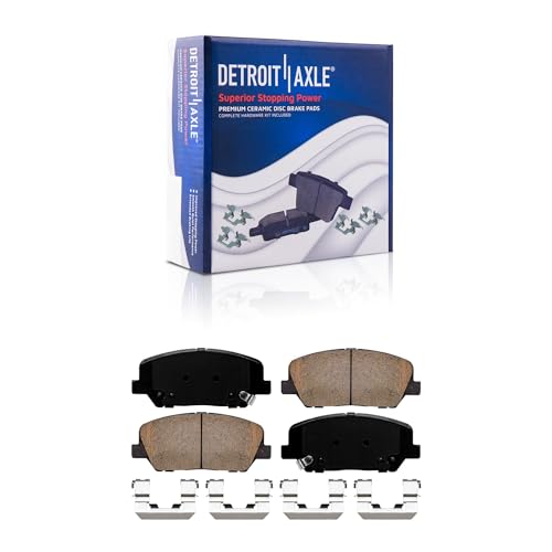 Image of Detroit Axle - Front Brake Kit for Hyundai 10-16 Genesis Coupe, 12.60 inch inch Drilled and Slotted Disc Brake Rotors Ceramic Brakes Pads with Hardware 2010 2011 2012 2013 2014 2015 2016 Replacement