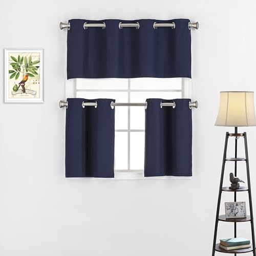 3 Piece 100% Blackout Grommet Top Kitchen Window Curtain Tiers and Valance Set 24