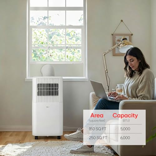LG 6000 BTU Portable Air Conditioner in White, Compact Quiet Standing AC Unit with Fan and Remote Control for Indoor Bedroom, Bathroom, Garage & Office by LG - Used condition - Image 6