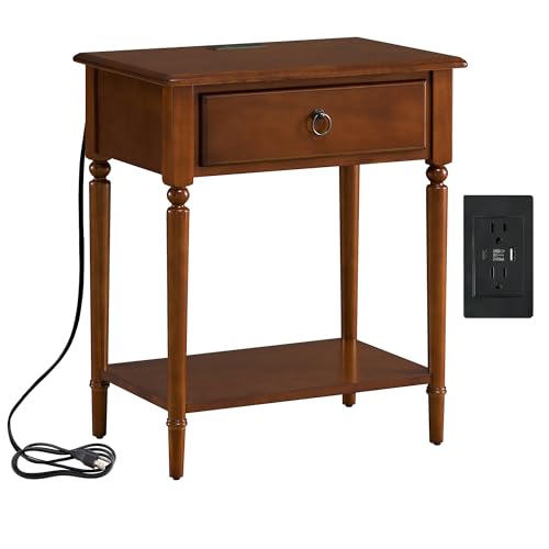 Image of Leick Home Coastal Nightstand Side Table, 24 inch, Pecan