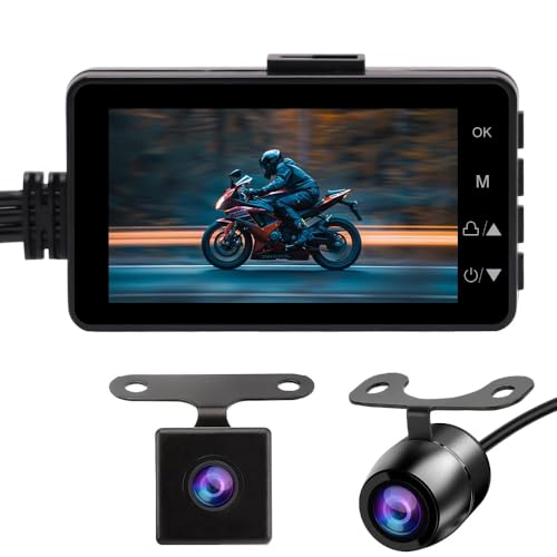 OBEST Motorcycle Dash Cam, Motorcycle Camera Front and Rear 720P, Motorbike Dash Cam Wide Angle, 3inch LCD Screen for Video Recording Automatic Recording Upon Startup