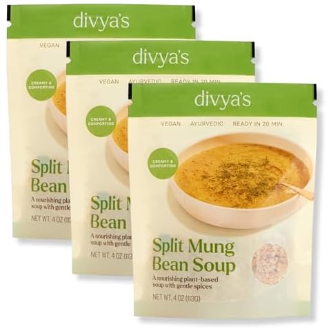 Divya's Mung Bean Soup Mix, One-Pot Ayurvedic Soup Mix with Mung Dal & Spices, Healthy & Nourishing High Protein Plant-Based Meal, Vegan, Non-GMO, Gluten Free, Organic, Single Serving 3 Pack Cover