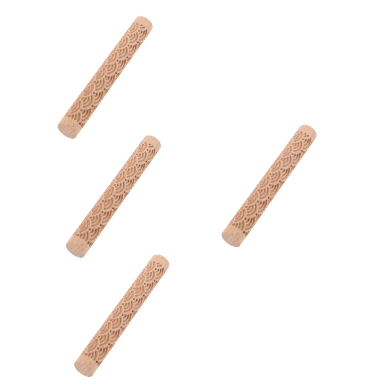 Amosfun 4 Piezas Herramientas De Mano De Arcilla Rodillo Mango De Bricolaje Para Hornear Palos De Amasar Palo De Barro Varilla De Impresión De Arcilla Palos De Rodar En Madera