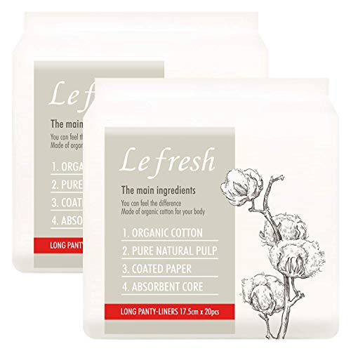 Lefresh Organic Cotton Cover Panty Liners | Long,40 Count | Unscented - Vegan - Chlorine Free - Daily Feminine Pads - Light Absorbency