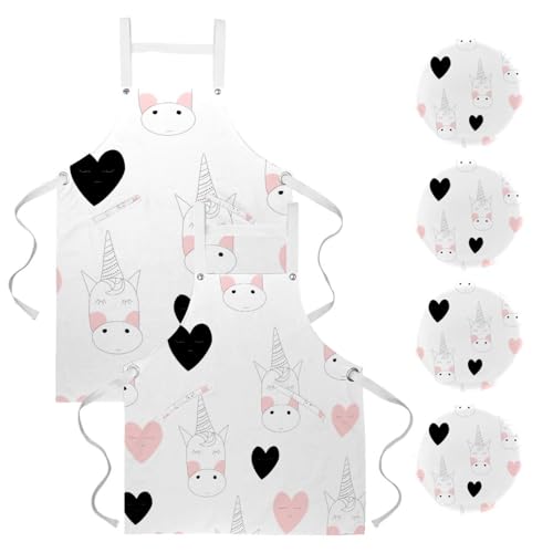 Lot de 2 tabliers de cuisine licorne blanche One Large avec broches pour pâtisserie
