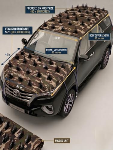 Image of Premium Car Protection Cover (Set of 2), Jungle Print - High-Density Anti-Monkey, Dog Spikes Guard for Roof (80 inchx60 inch, 39pcs), Bonnet (60 inchx40 inch, 27pcs) - Universal 100% Waterproof Scratch-Proof (Jungle)