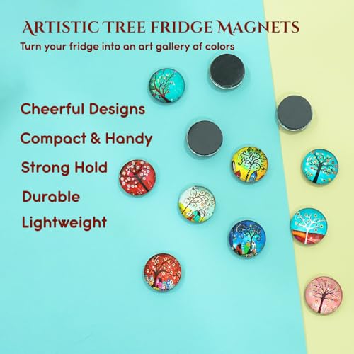 Image of Nostrae by Ekhasa Multicolor Tree of Life Glass Cute Fridge Magnets Set of 12 | Fridge Magnet Refrigerator Stylish | Kitchen Fridge Decoration Items | Mini Gifts