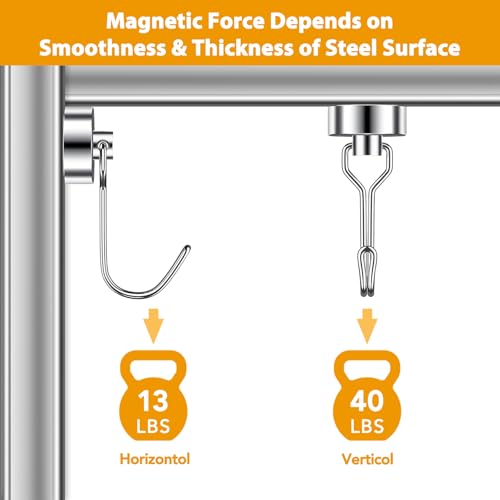 8 Stück Magnethaken Extra Stark, Magnet Schlüsselhalter, Magnet Handtuchhalter, Drehbar Magnetischer Haken rostfrei Metallhaken für Kreuzfahrt Grill BBQ Küche Kühlschränke Gadgets Eisentüren Büro