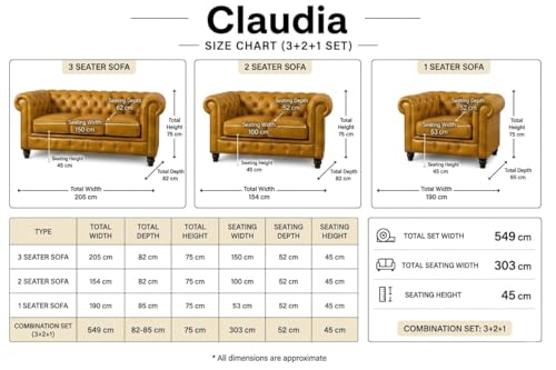 Image of Modern Classic Design Leatherette Luxury Chester Sofa Set with Button Tufted, 3+2+1=6 Seater Sofa for Living Room Home, Office and Lobby (Yellow, 3+2+1=6 Seater Sofa)