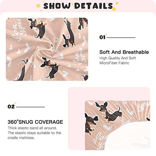 Image of Fitted Crib Sheets Cute Dachshund Dog Stretchy Portable Playard Sheets for Baby Toddler, Breathable Soft Mini Crib Mattress 52 x 28 in for Boys and Girls