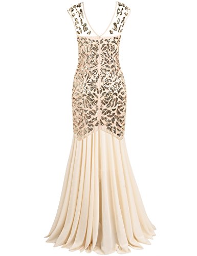 Image of PrettyGuide Women 's 1920s Black Sequin Gatsby Maxi Long Evening Prom Dress